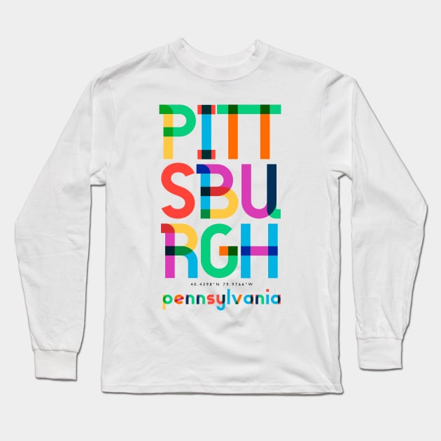 Pittsburgh Pennsylvania Mid Century, Pop Art, Long Sleeve T-Shirt by Hashtagified